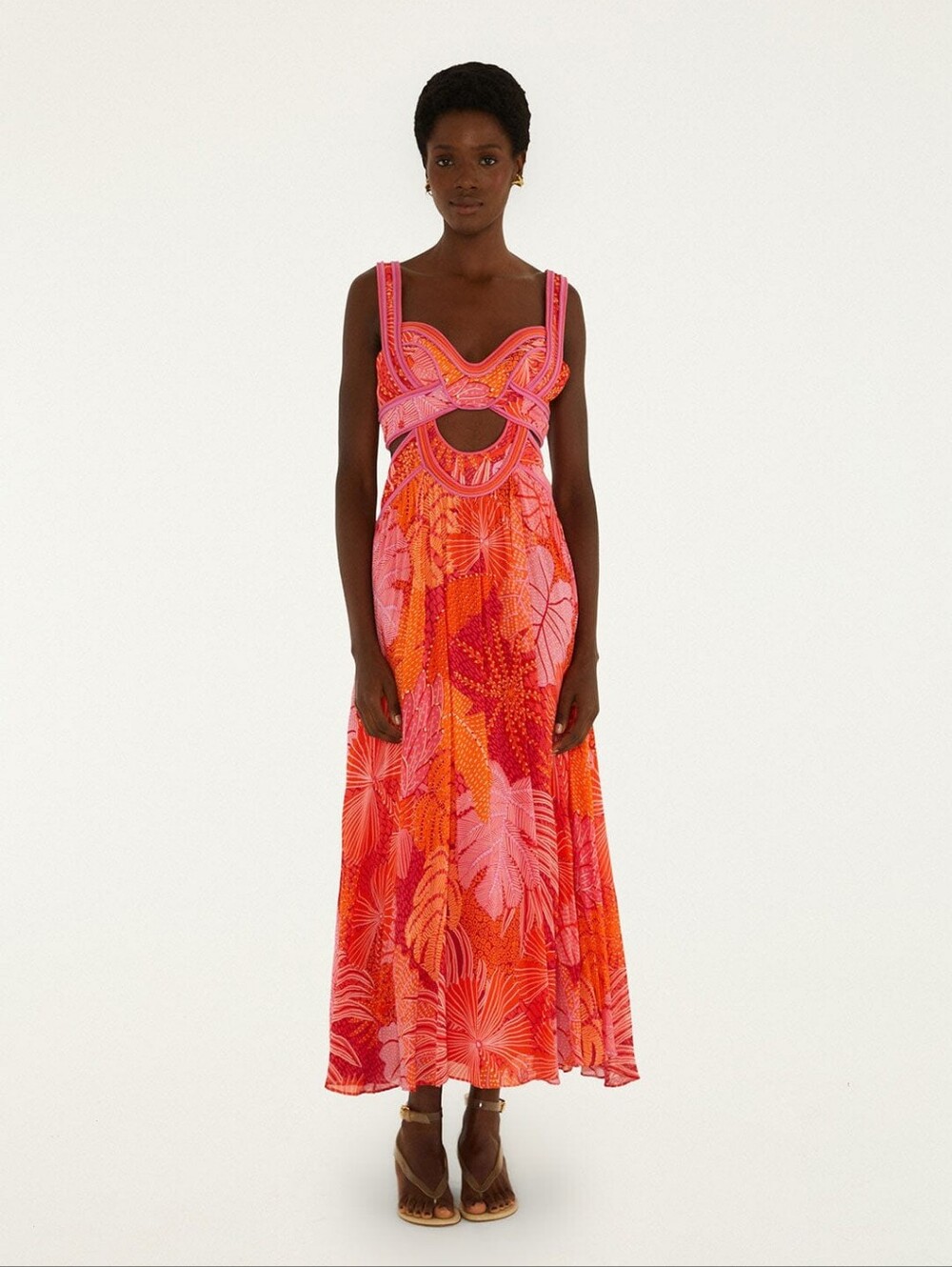 NWT FARM Rio Multicolor Delicate Forest Cut-Out Maxi Dress Size Large